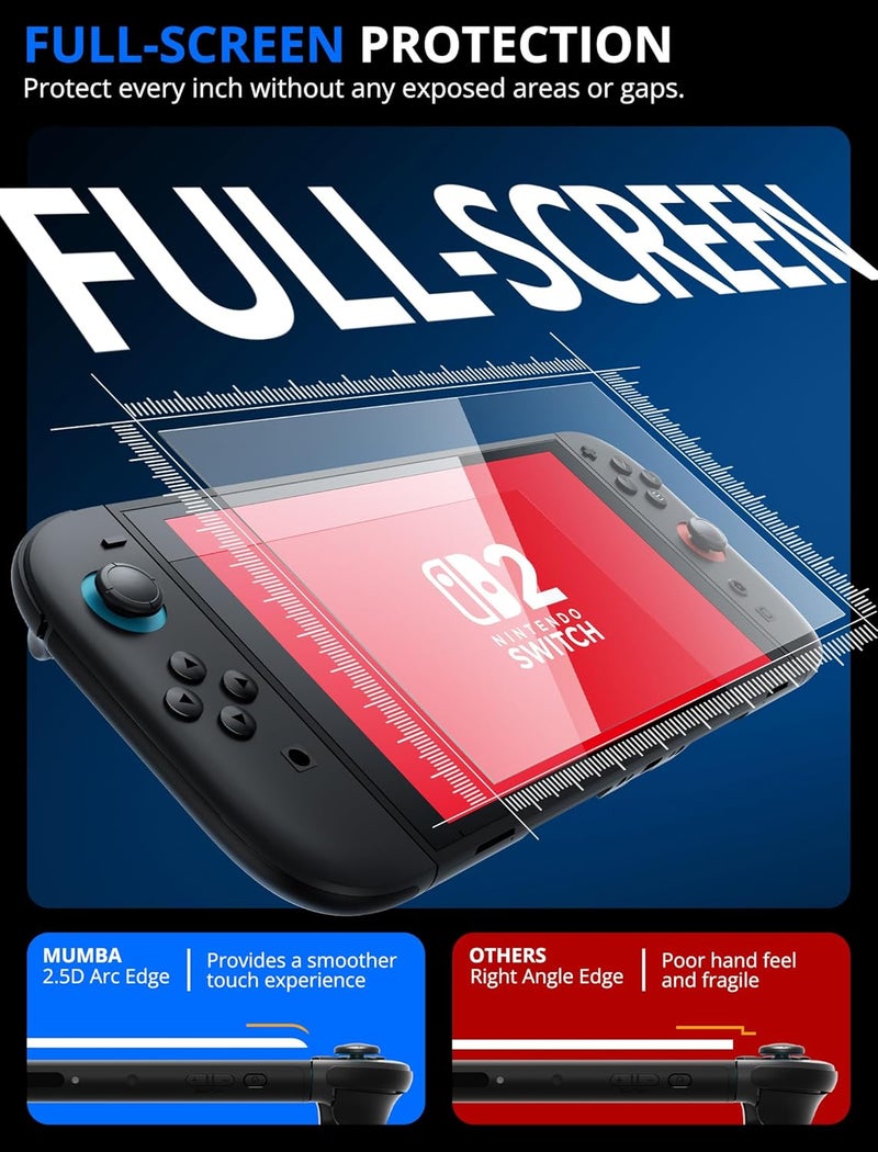 Mumba Screen Protector for Nintendo Switch 2 with Auto-Alignment Kit, 2 Pack 9H Tempered Glass Ultra-Thin Transparent HD Clear, Scratch and Crack Resistant, Case-Friendly, Bubble-Free Easy Install - Image 3